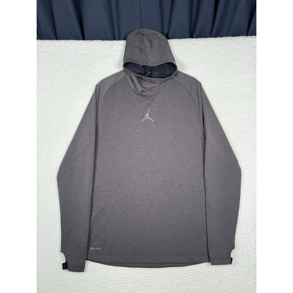 JORDAN Dri Fit Longsleeve Hooded Pullover Performance - Men's Large - Dark Gray